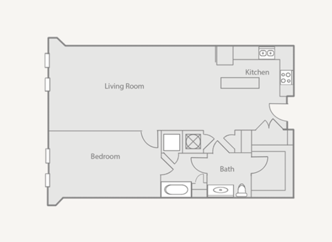 Floor plan for 1 bed, 1 bath, 1102 sqft